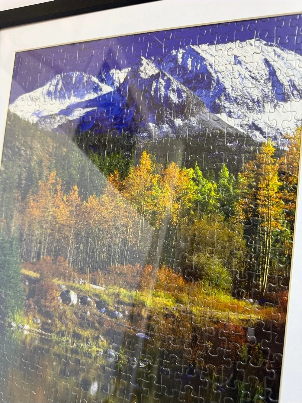Framed Puzzle Autumn Mountain Lake Wall Art - Blue & Green